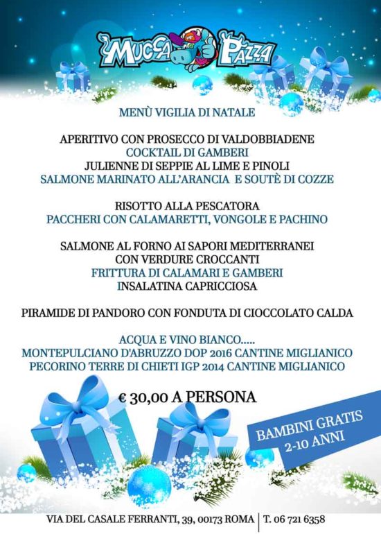 Menu Di Natale Roma.Anagnina Menu Natale E Capodanno Ristorante Mucca Pazza